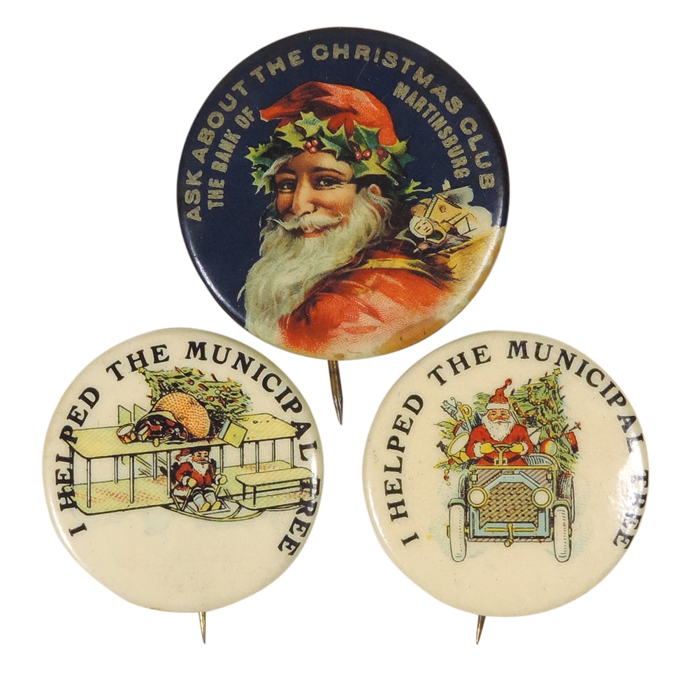 Christmas Santa Pinback Buttons (3), Ask About The Christmas Club-The Bank of Martinsburg-Coshocton (1 of 1)