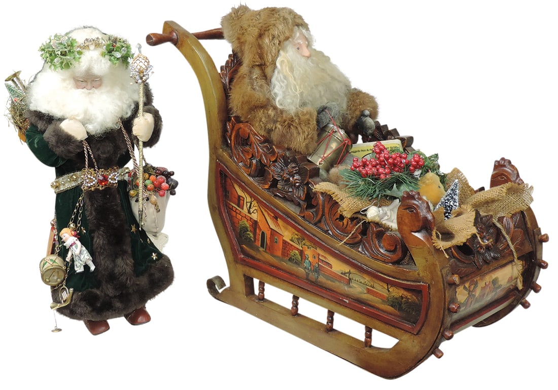 Christmas Artist Santa Displays (2), large figure wearing a fur coat in hand-painted sleigh loaded (1 of 1)