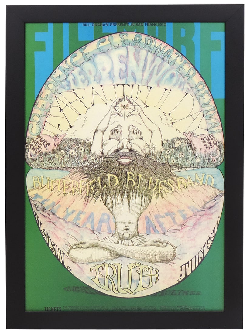 Rock & Roll Poster Creedence Clearwater Revival, 1968 Bill Graham Presents No.127, illustration by: Rock & Roll Poster Creedence Clearwater Revival, 1968 Bill Graham Presents No.127, illustration by Lee Conklin, first printing, Exc cond, later framed, 23.25"H x 16.25"W.