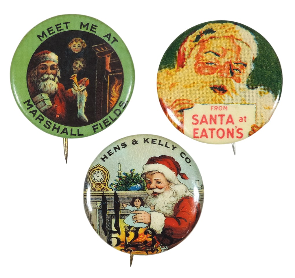 Christmas Santa Pinback Buttons (3), Meet Me at Marshall Fields-Bastian Bros, From Santa at (1 of 1)