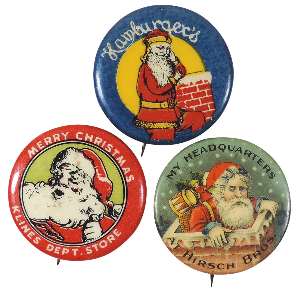 Christmas Santa Pinback Buttons (3), Merry Christmas Klines Dept. Store, My Headquarters at Hirsch (1 of 1)