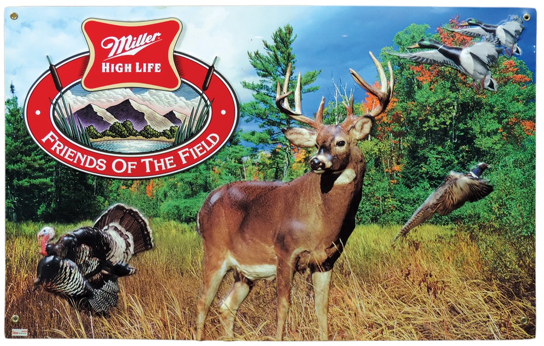Breweriana Sign, Miller High Life hunting-themed relief mural depicting wild game, molded plastic, (1 of 1)