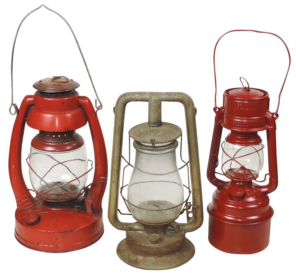 Lighting, Kerosene Lanterns (3), older red Elgin, newer German Feuerhand & another, Good+ to Exc (1 of 1)