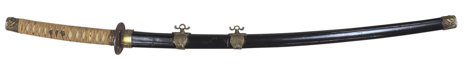 Militaria, Japanese Samurai Katana, signed tang w/cast iron tsuba, wood-wrapped shark ray skin (1 of 7)