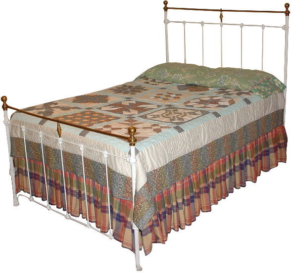 Iron & brass bed, double size, complete w/mattress: Iron & brass bed, double size, complete w/mattress & box spring, room ready for your antique or vintage bedroom, Exc. condition, 54"W x 78"L.
