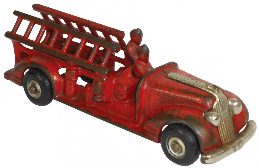 Toy, Arcade Ladder Truck, cast iron, good ladder,: Toy, Arcade Ladder Truck, cast iron, good ladder, tires & Arcade decals on side, 2"H x 7"L.