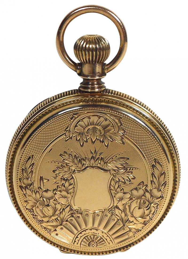 Watch, Elgin Watch Co., gold filled, hunter case,: Watch, Elgin Watch Co., gold filled, hunter case, unisex, lever set w/fancy engraving, Exc working cond.