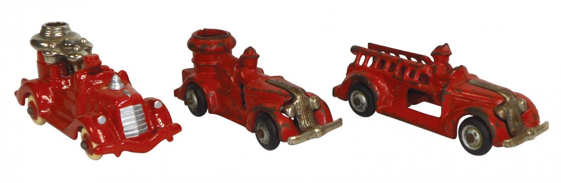 Toy Fire Engines, (3) Pumpers, includes 2 Arcade : Toy Fire Engines, (3) Pumpers, includes 2 Arcade & 1 Hubley, all in VG+ orig cond & approx 2"H x 5"L.