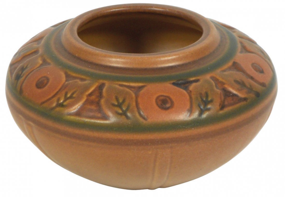 Pottery, North Dakota School of Mines bowl, signe: Pottery, North Dakota School of Mines bowl, signed M. Cable, Prairie Rose pattern, Exc cond, 3"H x 5"Dia.