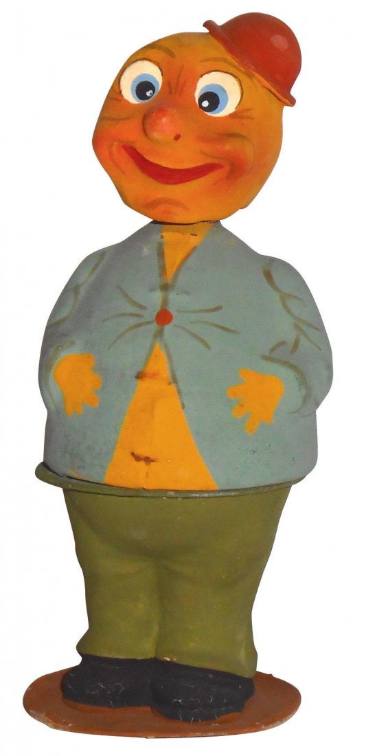 Halloween candy container, nodder, painted papier: Halloween candy container, nodder, painted papier-mâché goblin, German mark on bottom, Exc cond, 7"H.