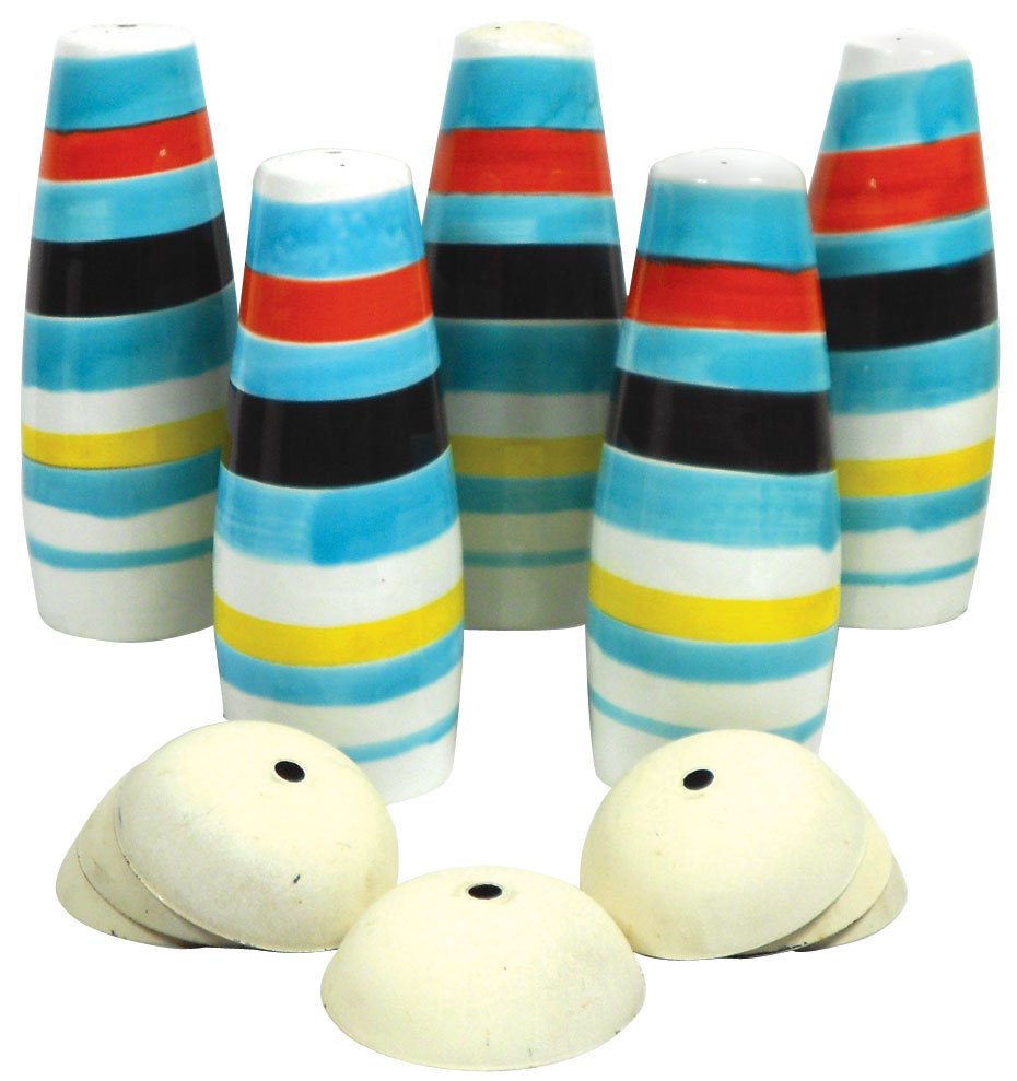 Mid Century Italian designer drop shades w/hardwa: Mid Century Italian designer drop shades w/hardware (5), colorful ceramic, one w/small chip on top corner, o/wise all VG cond, ea is 12.5"H w/out hardware.