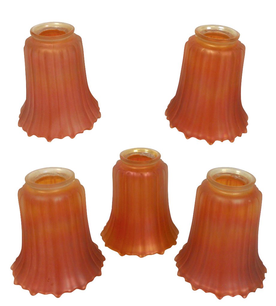 Lighting, carnival glass shades, set of 5 Marigol: Lighting, carnival glass shades, set of 5 Marigold shades, all Exc cond, 5.5"H x 4.5"W.