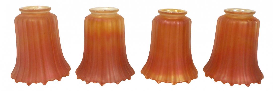 Lighting, carnival glass shades, set of 4 Marigol: Lighting, carnival glass shades, set of 4 Marigold shades, all Exc cond, 5.5"H x 4.5"W.