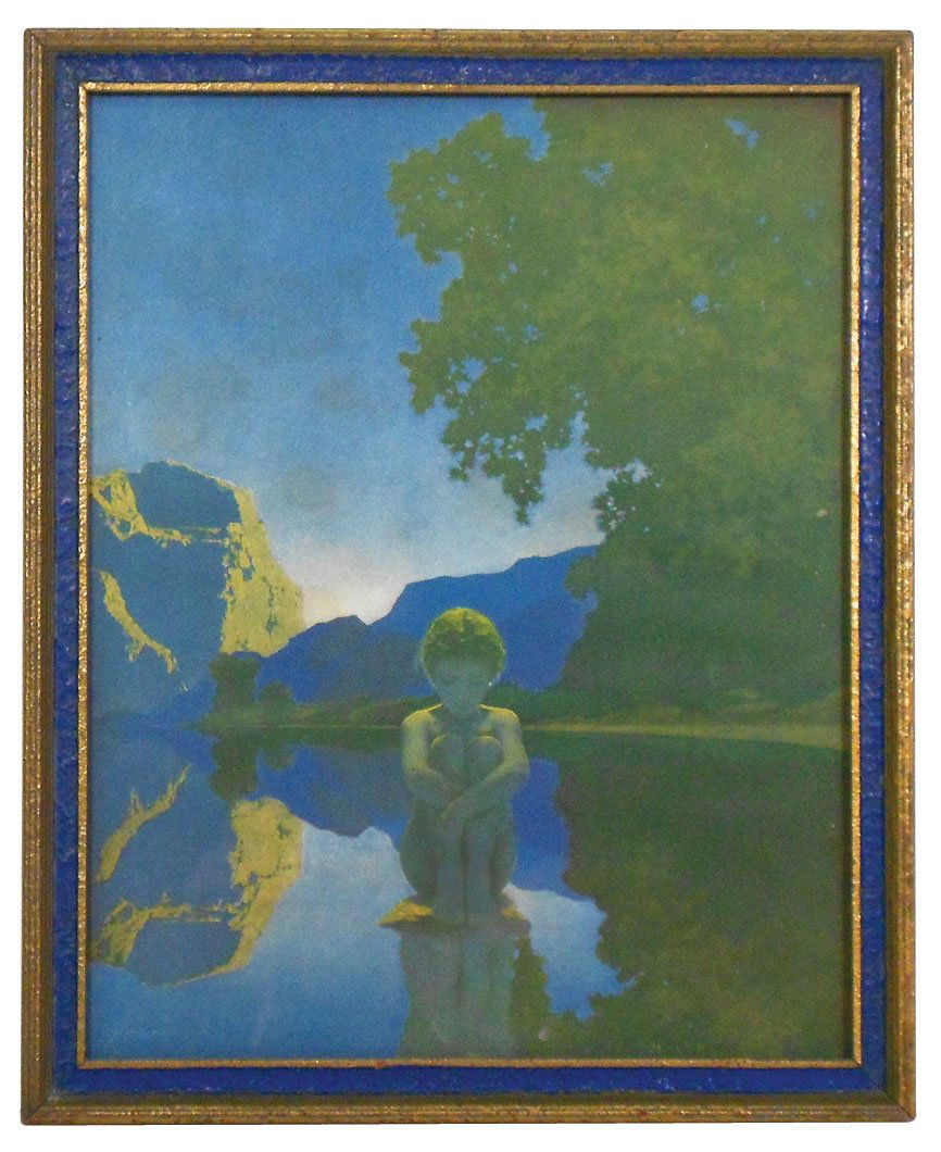 Print, Maxfield Parrish, "Evening," Reinthal & Ne: Print, Maxfield Parrish, "Evening," Reinthal & Newman, 16.5"H x 13.75"W, a couple of small scuffs on image, o/wise Exc cond.