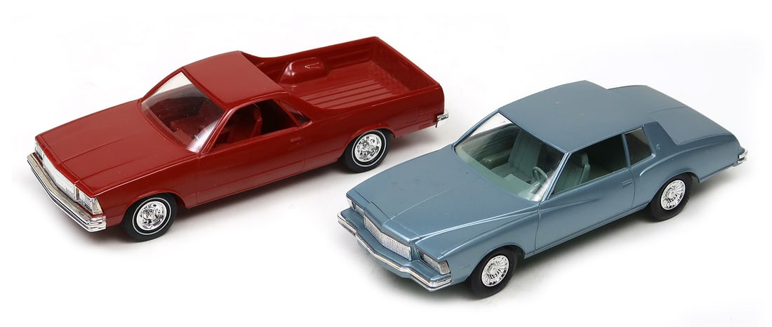 Toy Scale Models, Dealer Promo (2), 1978 Monte Carlo & 1980 El Camino, New: Toy Scale Models, Dealer Promo (2), 1978 Monte Carlo & 1980 El Camino, New In Boxes, 9" L.