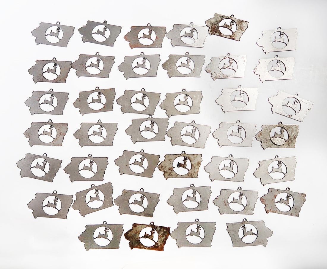 Iowa/John Deere Logo Shaped Metal Medallions (40), 3" L. (1 of 2)