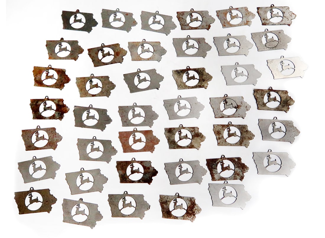 Iowa/John Deere Logo Shaped Metal Medallions (40), 3" L. (1 of 1)