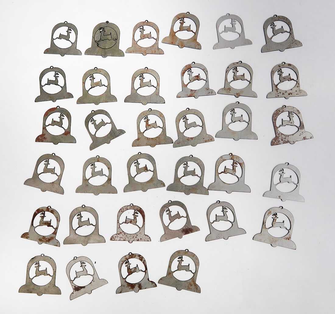 Bell/John Deere Logo Shaped Metal Medallions (34), 1 unfinished cut, 3" L. (1 of 1)