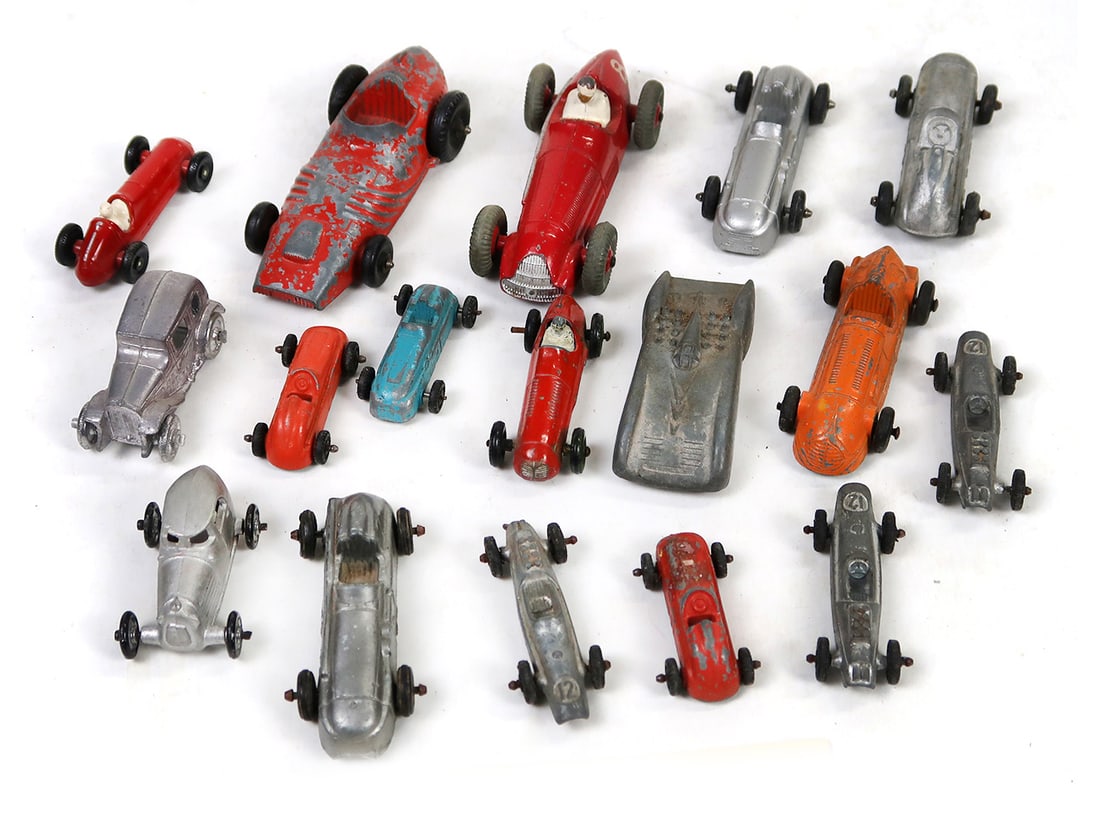 Assorted Racing Cars (17), Metal Midge Toy & Dinkey Toys included, various: Assorted Racing Cars (17), Metal Midge Toy & Dinkey Toys included, various cond, largest 4" L.