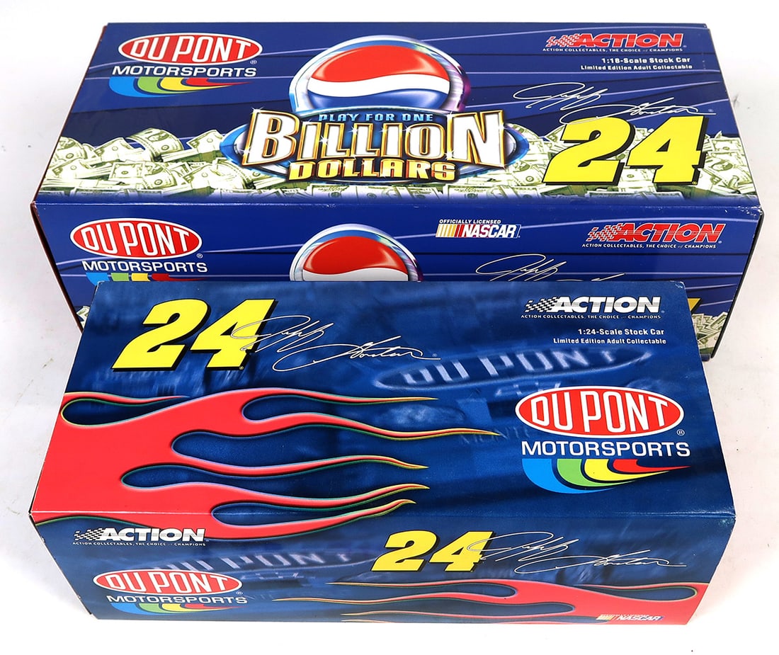 Action Cars (2), DuPont Motorsports 1:18 & 1:24 scale, MIB, 8" L.: Action Cars (2), DuPont Motorsports 1:18 & 1:24 scale, MIB, 8" L.