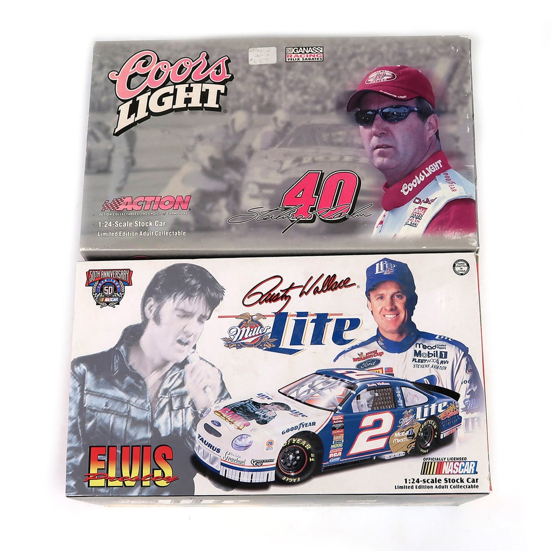 Nascar Stock Cars (2), Elvis & Doors Light, 1:24 scale, MIB, 10" L.: Nascar Stock Cars (2), Elvis & Doors Light, 1:24 scale, MIB, 10" L.