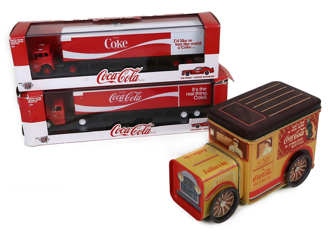 Coca-Cola Collectibles (3), 1 Tin & 2 die-cast models, 1:64 scale, MIB, lar (1 of 1)
