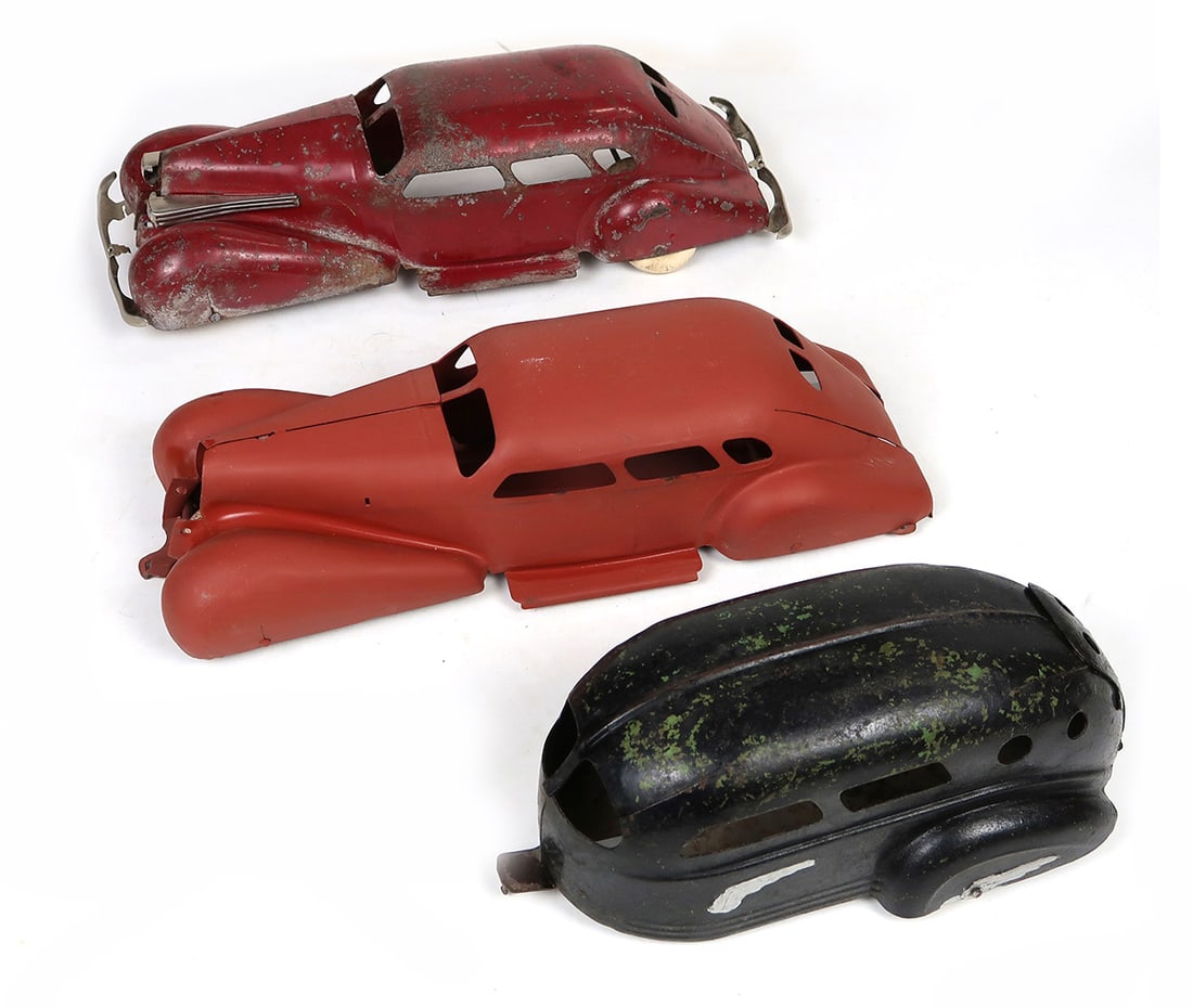 Metal Car Bodies (2), one w/trailer, well played with cond w/worn paint, ca (1 of 1)