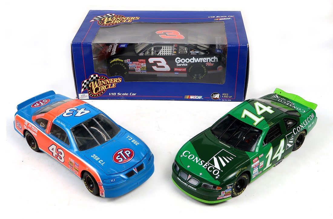 Nascar Scale Models (3), 1/18 scale #3 Winner's Circle, #14 Racing Champion: Nascar Scale Models (3), 1/18 scale #3 Winner's Circle, #14 Racing Champion's & #43 Ertl, Exc cond, w/one MIB, largest 13"L.