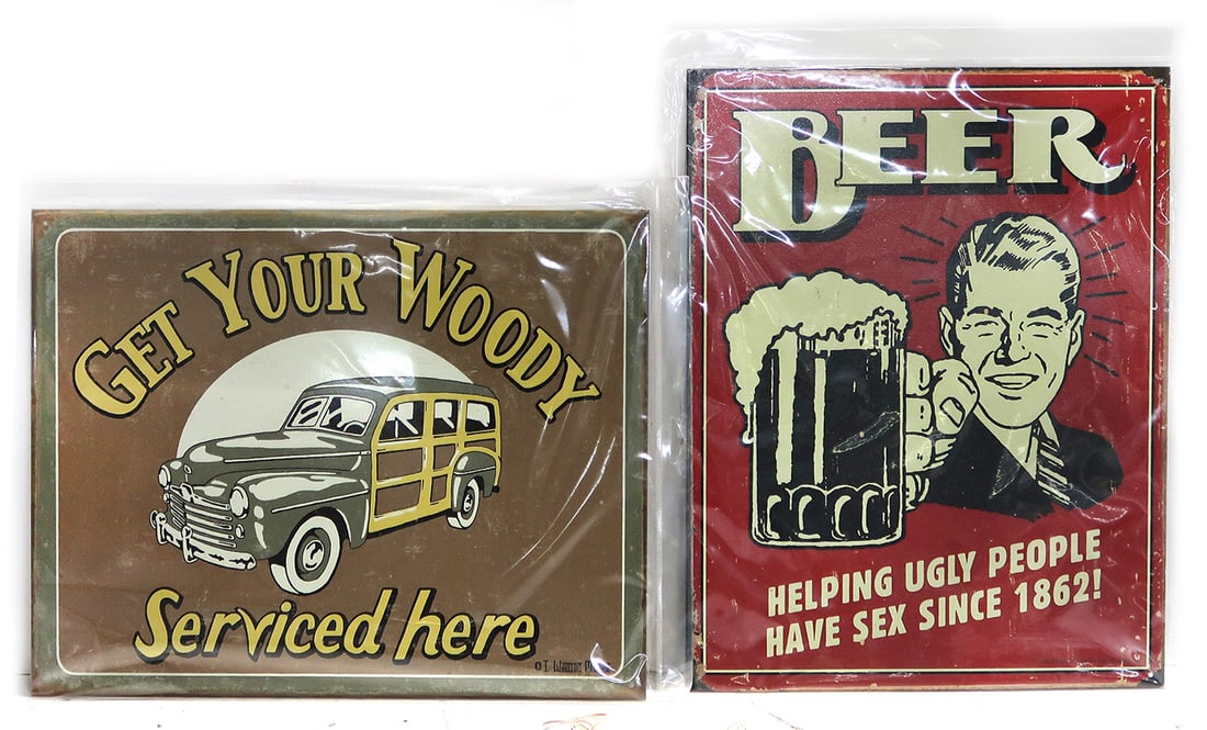 Nostalgic Garage Signs (2), Tin Litho by Dewing Moore, New cond in package, (1 of 3)