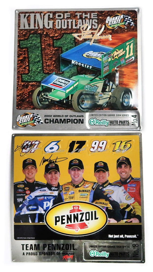 Racing Oil Signs (2),  embossed aluminum, one w/2 Nascar signatures, Exc co (1 of 1)