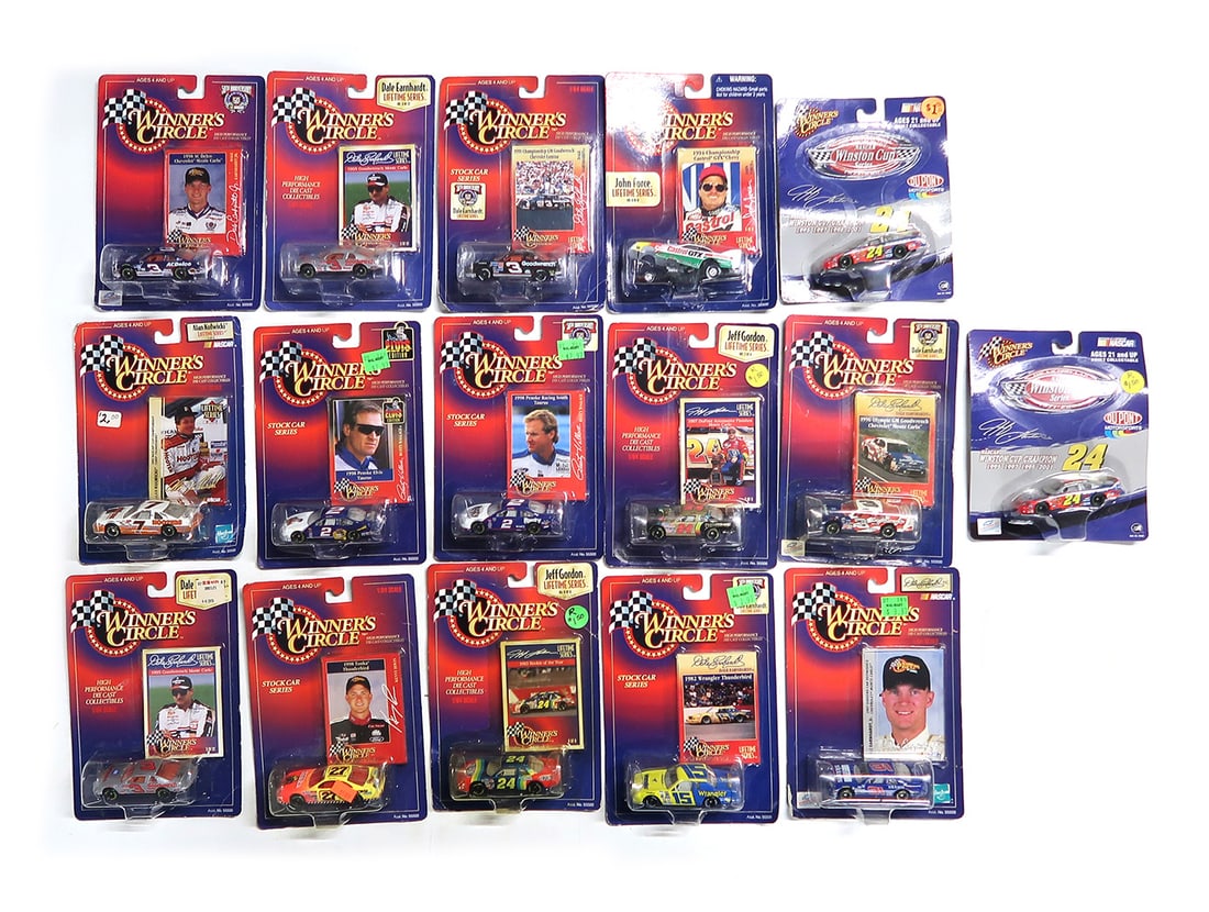 Hot Wheels Miniatures (16), all Winner's Circle, incl Winston Cup & Lifetim: Hot Wheels Miniatures (16), all Winner's Circle, incl Winston Cup & Lifetime Series, die-cast, Mint in bubble packs, largest 7"H.
