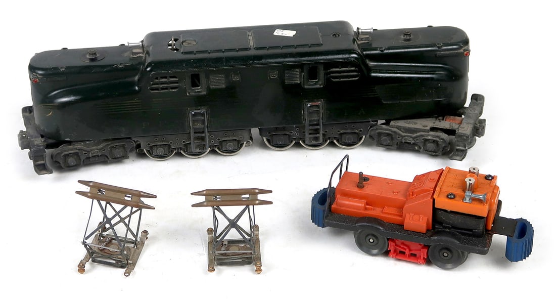 Toy Train (2), 2332 Metal Locomotive & 50 Gang Car, untested cond, 14" L. (1 of 1)