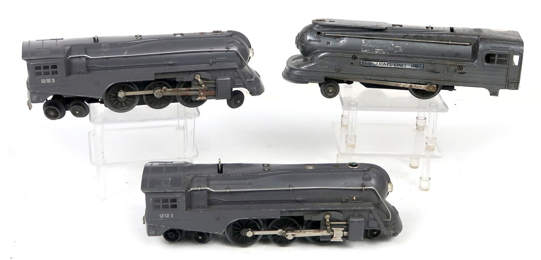 Toy Train (3), 221 Dreyfuss Hudson Gray Engine (2) & 1688 Engine, untested (1 of 1)
