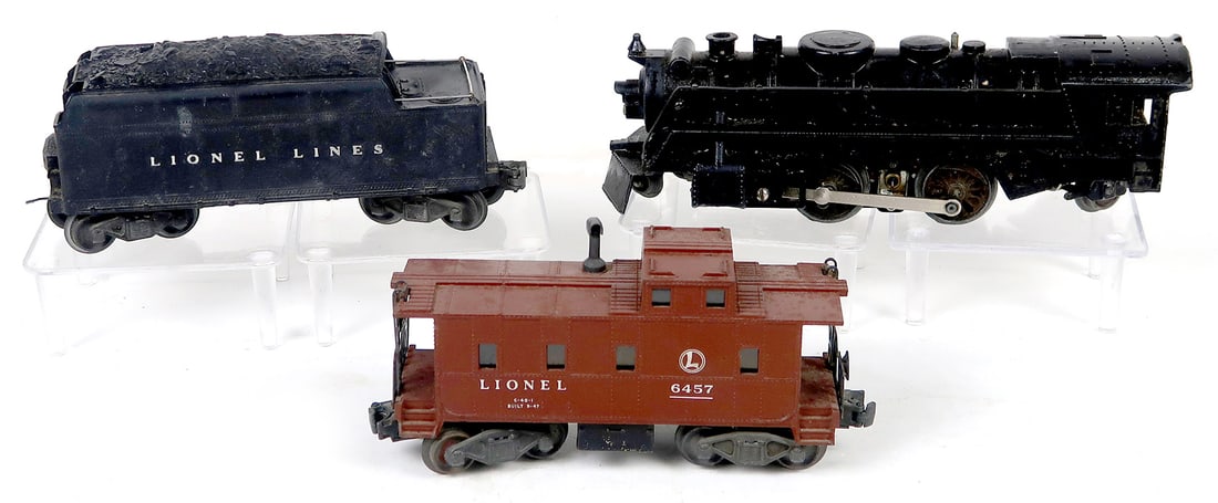 Toy Train (3), 666 Engine, 6457 Caboose & Lionel Lines Coal Car, untested c: Toy Train (3), 666 Engine, 6457 Caboose & Lionel Lines Coal Car, untested cond, 9.5" L.