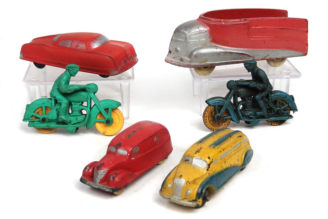 Toy Cars & Motorcycles (6), all hard rubber by Sun & Auburn Good+ to VG+ co (1 of 1)
