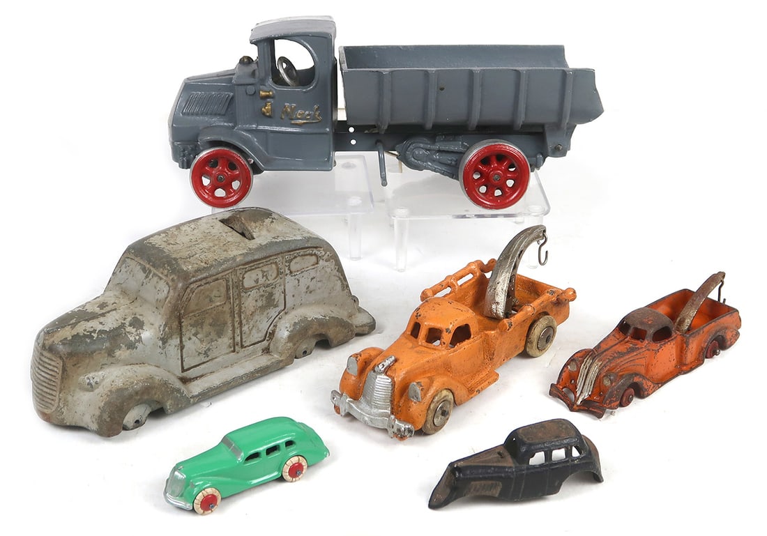 Toy Cast Metal Toy Trucks (6), reproduction Mack & wrecker, white metal ban (1 of 1)
