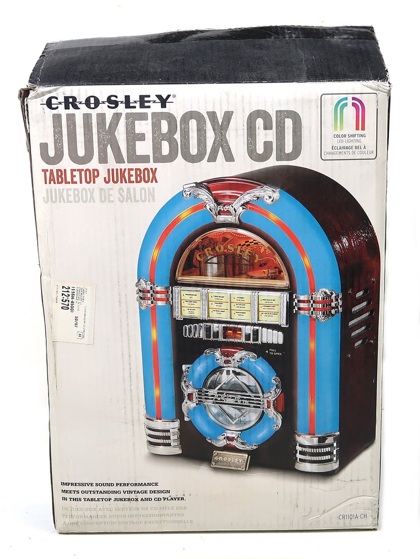 Crosley Table Top Jukebox CD with am/fm radio & led lights, Exc working con (1 of 4)