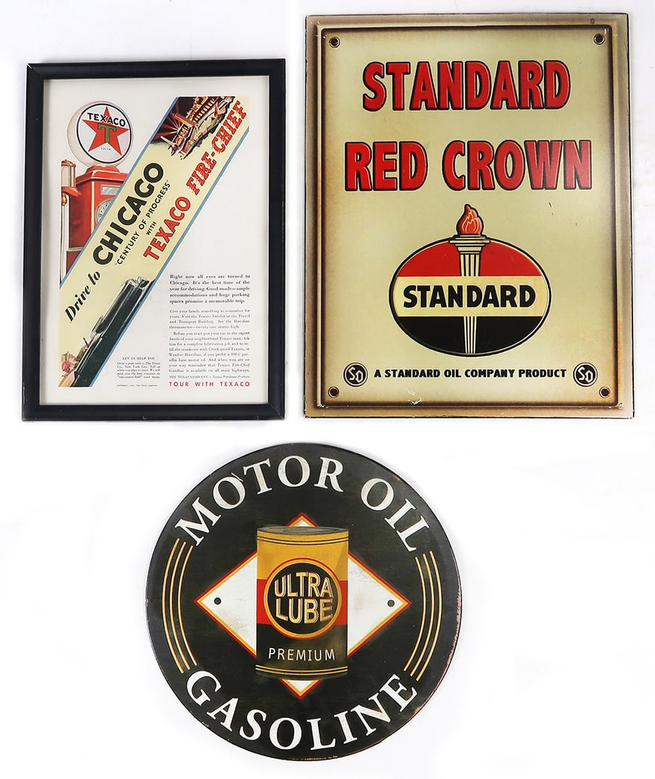 Garage Decor (3), pair of vintage style tin litho signs & Texaco Ad cut for (1 of 1)