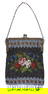 Ladies Purse, French micro beaded w/roses & cast silvered metal frame, Exc cond, lining absent,