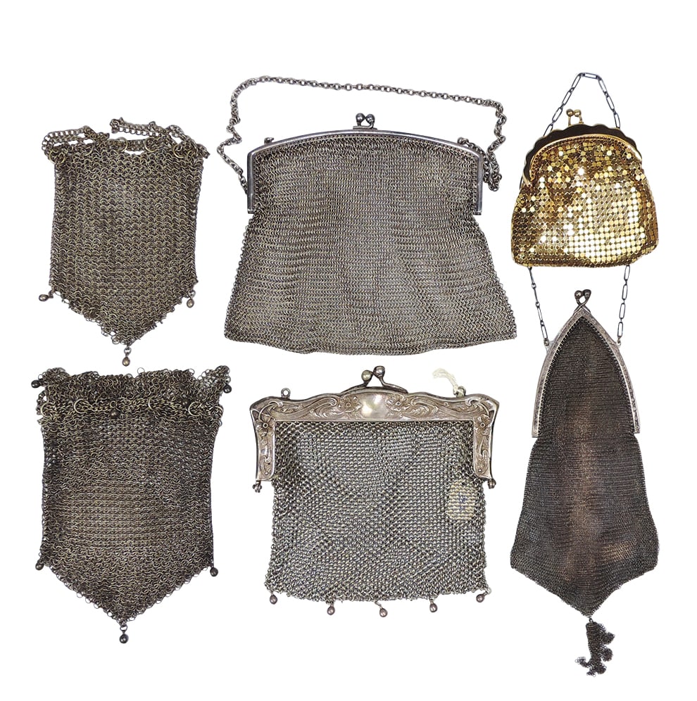 Ladies Purses (6), two Whiting & Davis mesh, 1 marked "Sterling", Art Nouveau German silver framed (1 of 1)