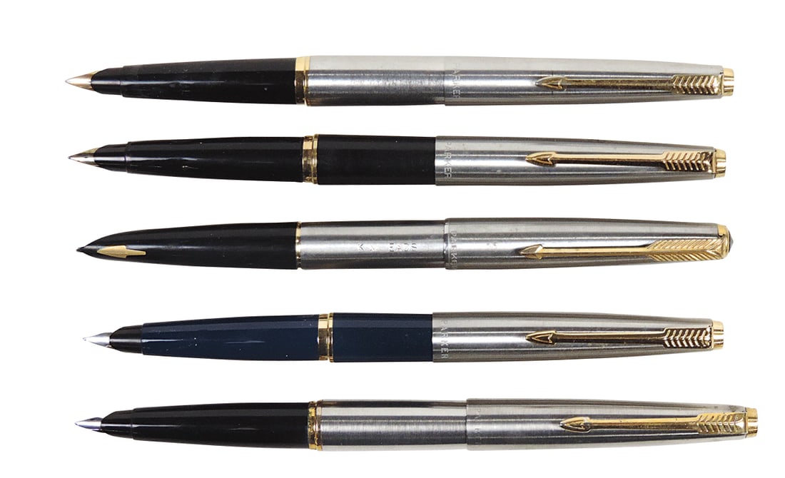 Fountain Pens (5), all Parker, 4 #51 incl two Flighter & #61, VG or better untested cond, 5.5"L.: Fountain Pens (5), all Parker, 4 #51 incl two Flighter & #61, VG or better untested cond, 5.5"L.