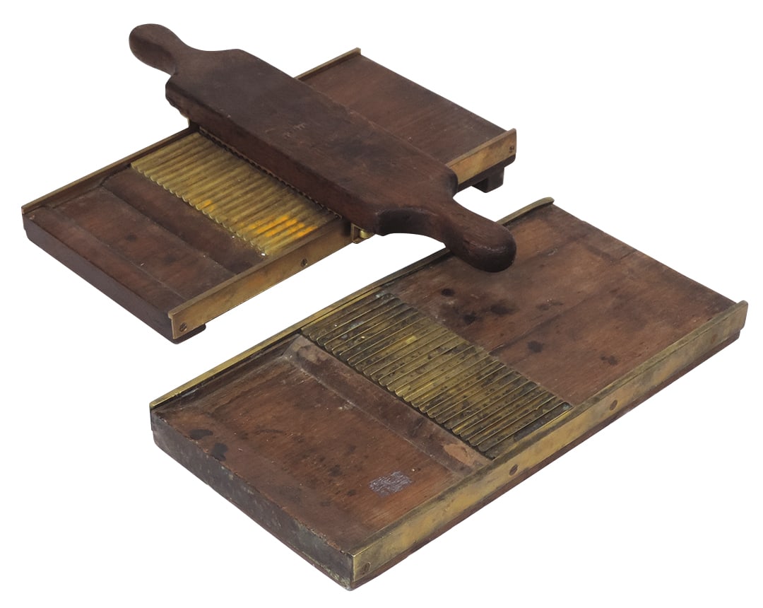 Apothecary Pill Rollers (2), 19th C. wood & brass, one missing top roller handle, VG cond, larger (1 of 1)