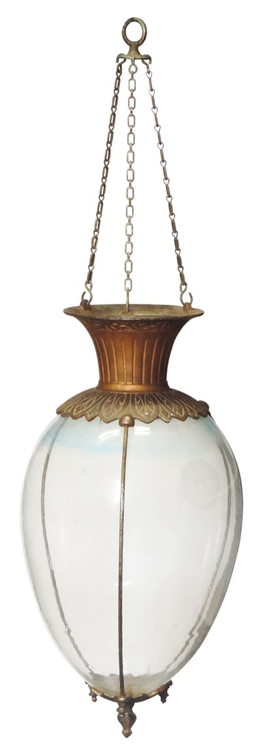 Apothecary Hanging Show Globe, 19th C. blown glass teardrop form w/ornate cast iron mounts finished (1 of 1)