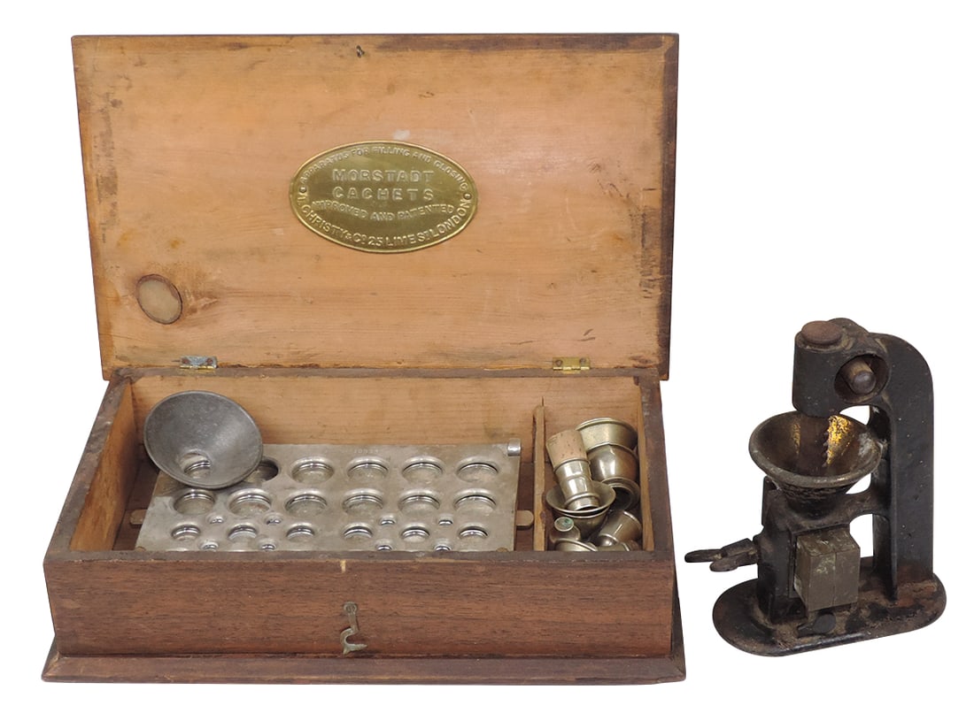Apothecary Pill Making Equipment (2), Morstadt Cachet press in wood case w/embossed brass label, (1 of 2)