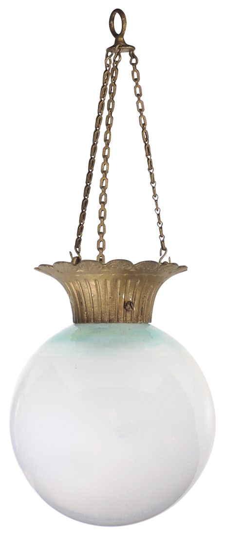Apothecary Hanging Show Globe, 19th C. blown glass w/2-pc iron collar, hanger absent, Good+ cond (1 of 1)