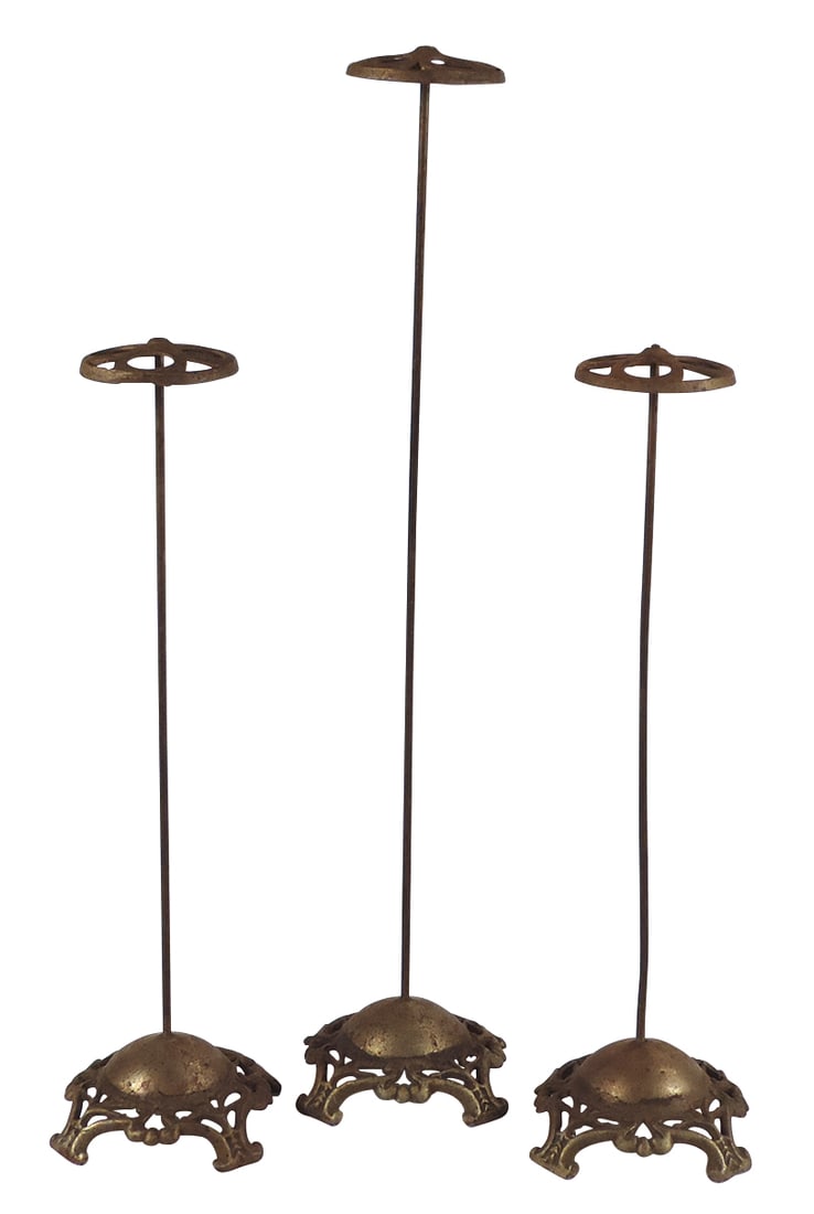 Clothing Store Hat Stands (3), matching cast iron footed bases, Good cond w/oxidation to nickel (1 of 1)