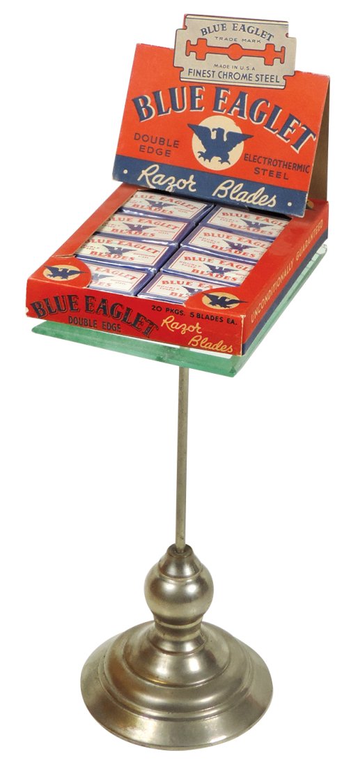 Barber Shop Counter Display, Blue Eaglet Razor Blades, cdbd w/marquee & orig product, displayed on (1 of 1)