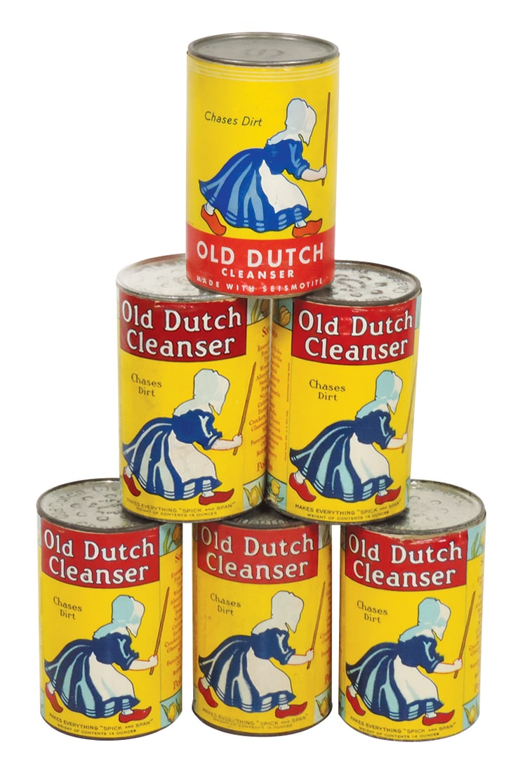 Country Store Shelf Stock, Old Dutch Cleanser cans (6), tin w/colorful paper labels, mfgd by Cudahy (1 of 1)