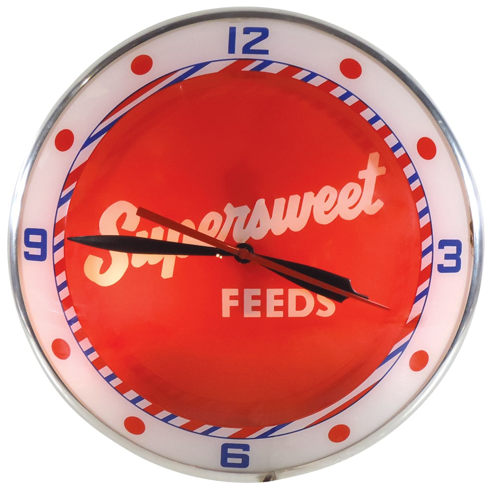 Feed Store Double Bubble Clock, Supersweet Feeds, electric lightup w/strong color, very clean & in (1 of 1)