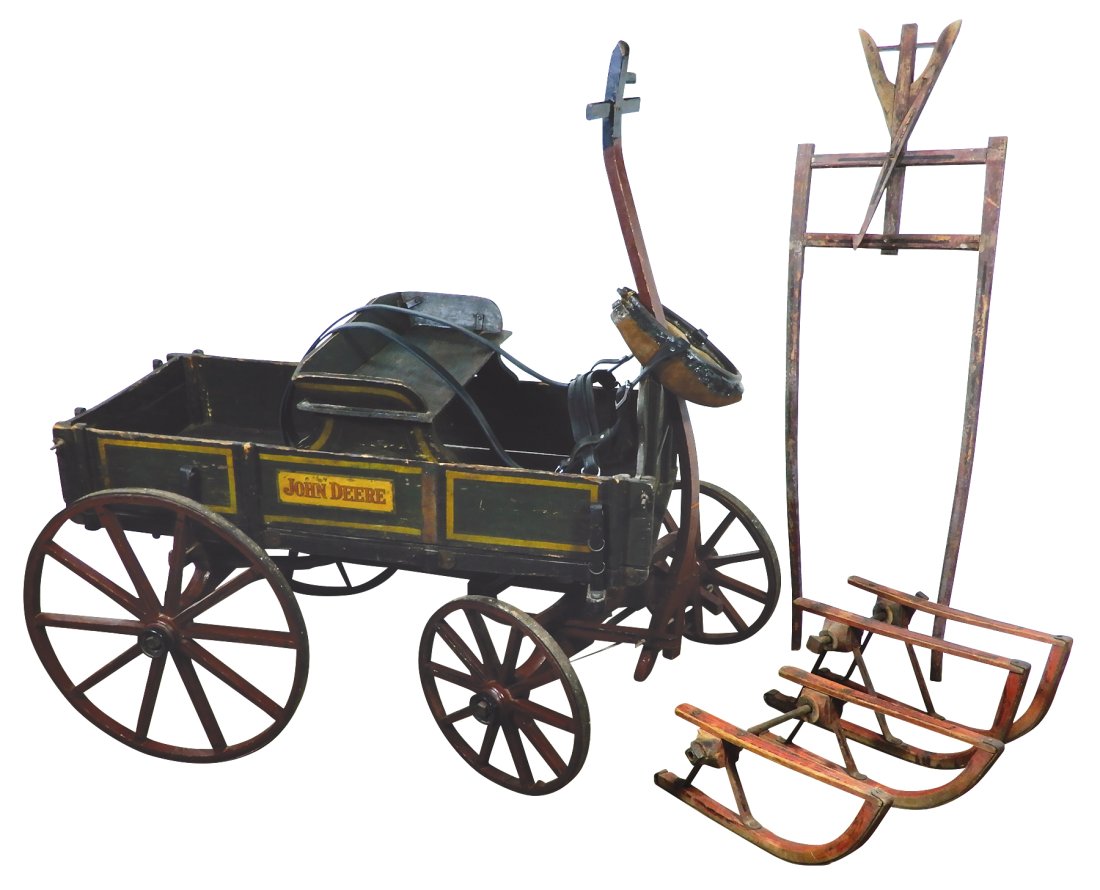 Child's John Deere Goat Wagon, miniature wooden wagon modeled after the full-sized wagon found on (1 of 4)